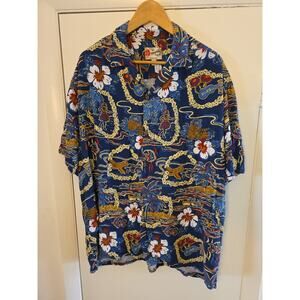 Hilo Hattie Hawaiian Aloha Shirt Sz 2XL Rayon Retro Vintage Surfing Honolulu